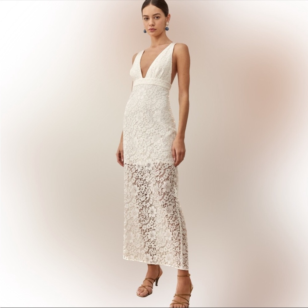 Reformation Ivory “Aigio” Lace Dress
